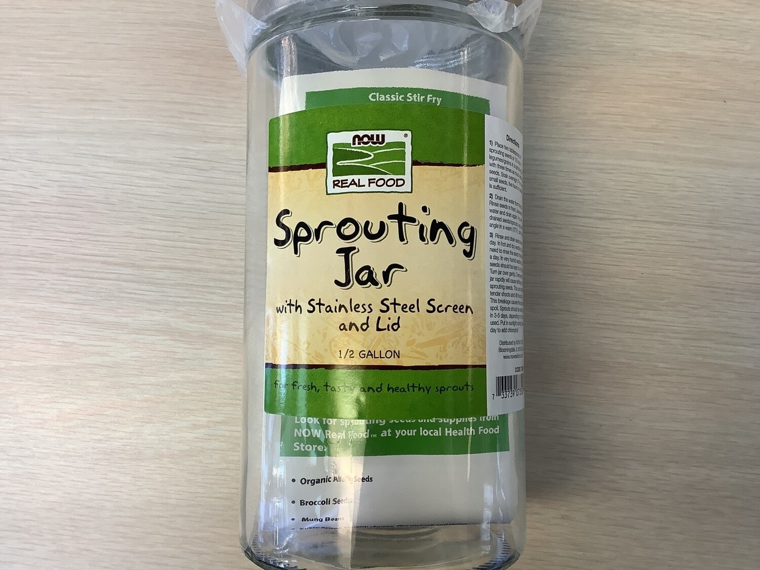 NOW SPROUTING JAR W/LID 1/2 GAL single