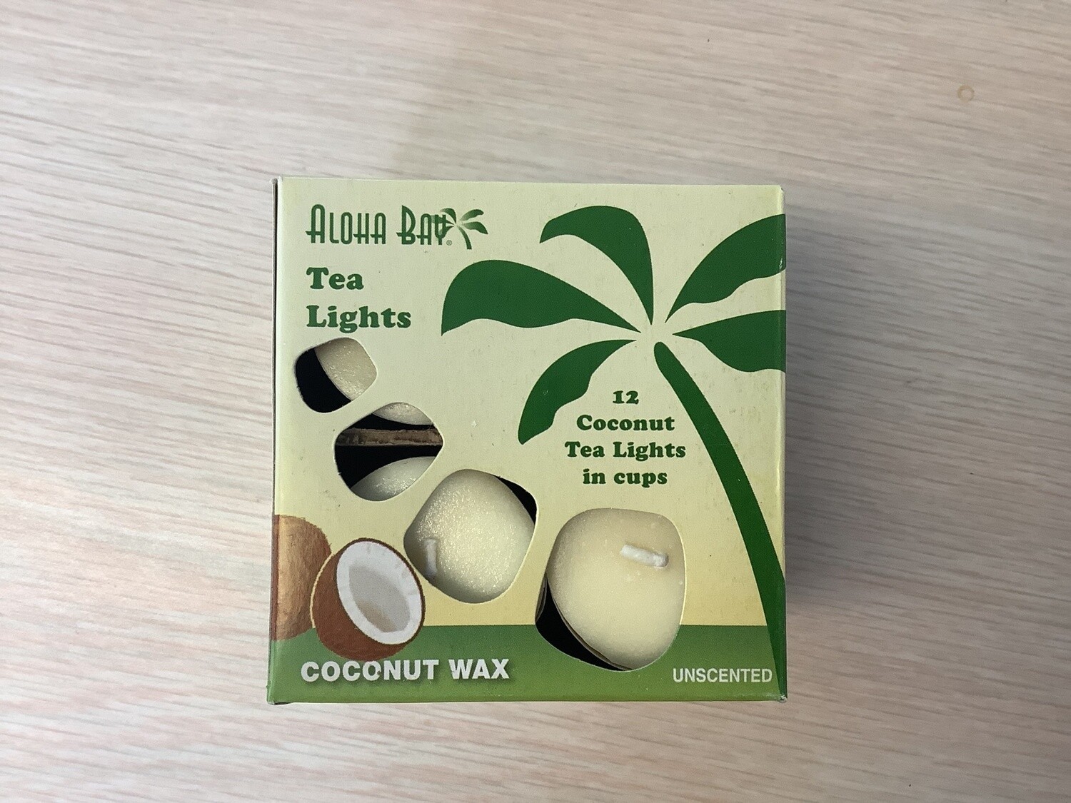 ALOHA BAY Unscented Coconut Wax Cream Tea Lights Candles 12PK
