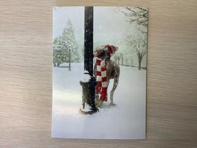 AVANTI DOG LICKING POLE CHRISTMAS CARD
