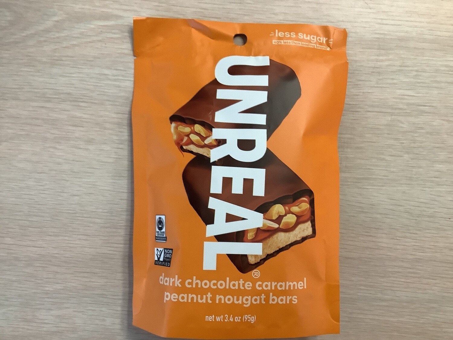 UNREAL DARK CHOCOLATE CARAMEL PEANUT NOUGAT BARS 3.4 OZ BAG