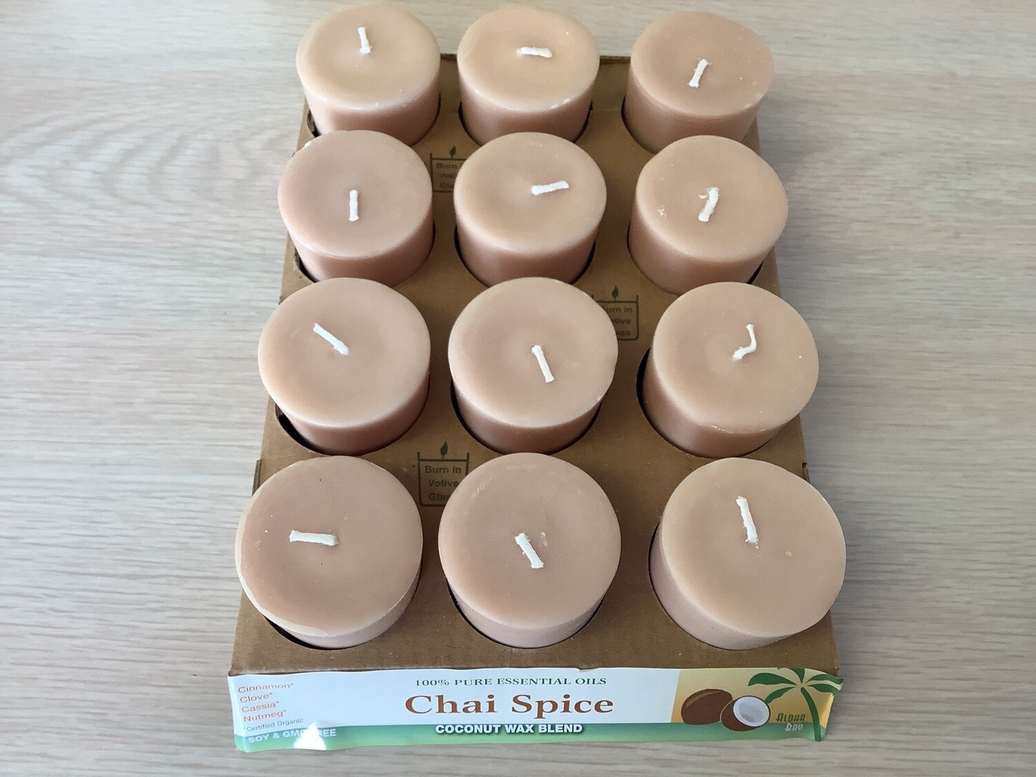 ALOHA BAY Chai Spice Light Brown Votive 12pk