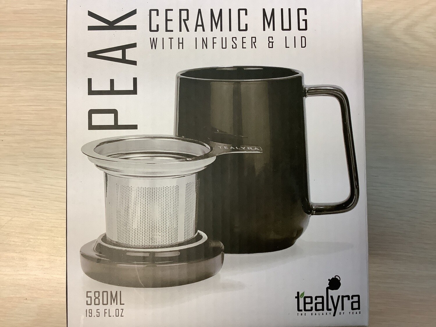 TEALYRA PEAK BLACK PORCELAIN MUG WITH INFUSER 19 OZ