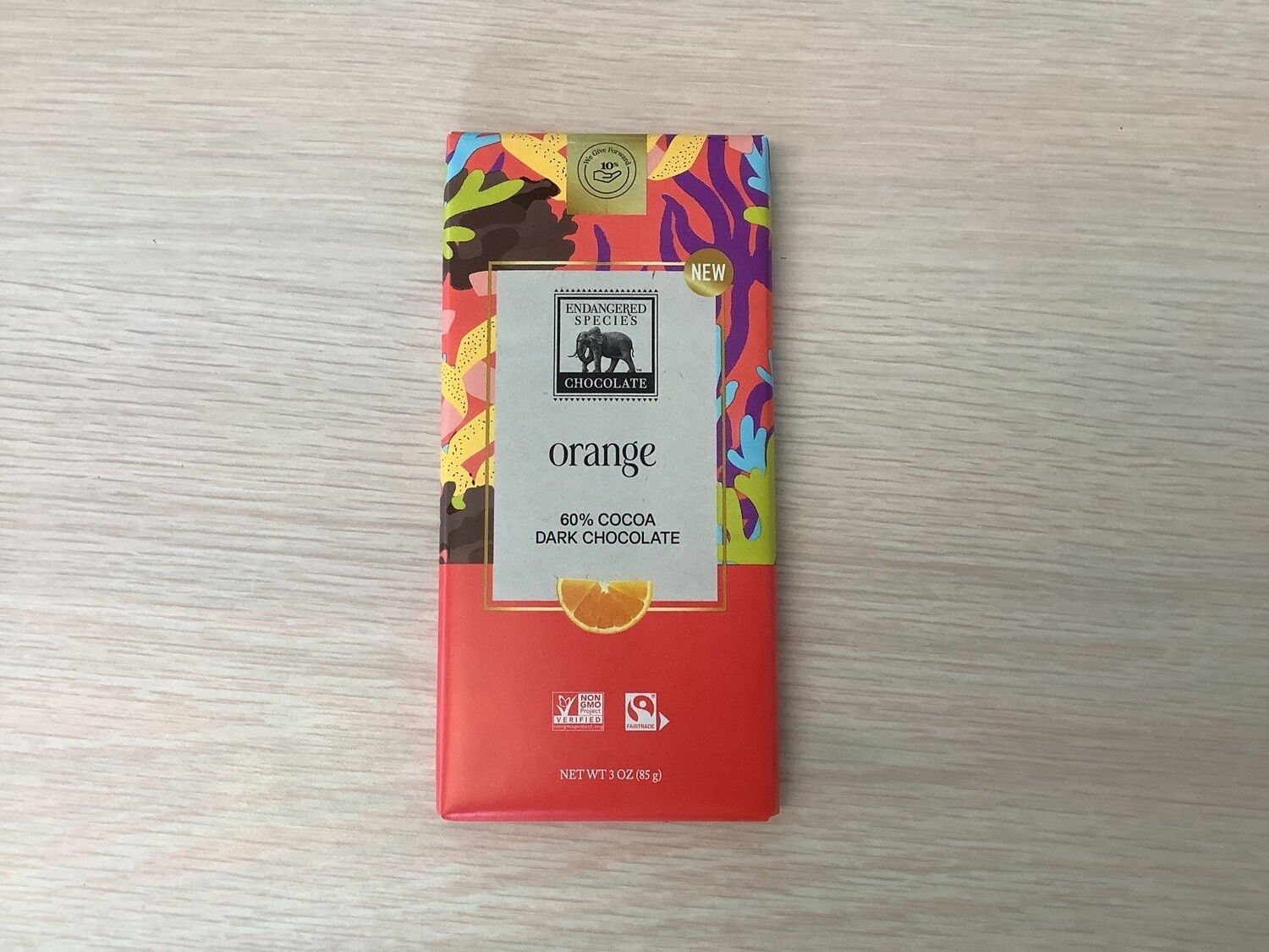 ENDANGERED SPECIES DARK CHOCOLATE BAR ORANGE 3 OZ