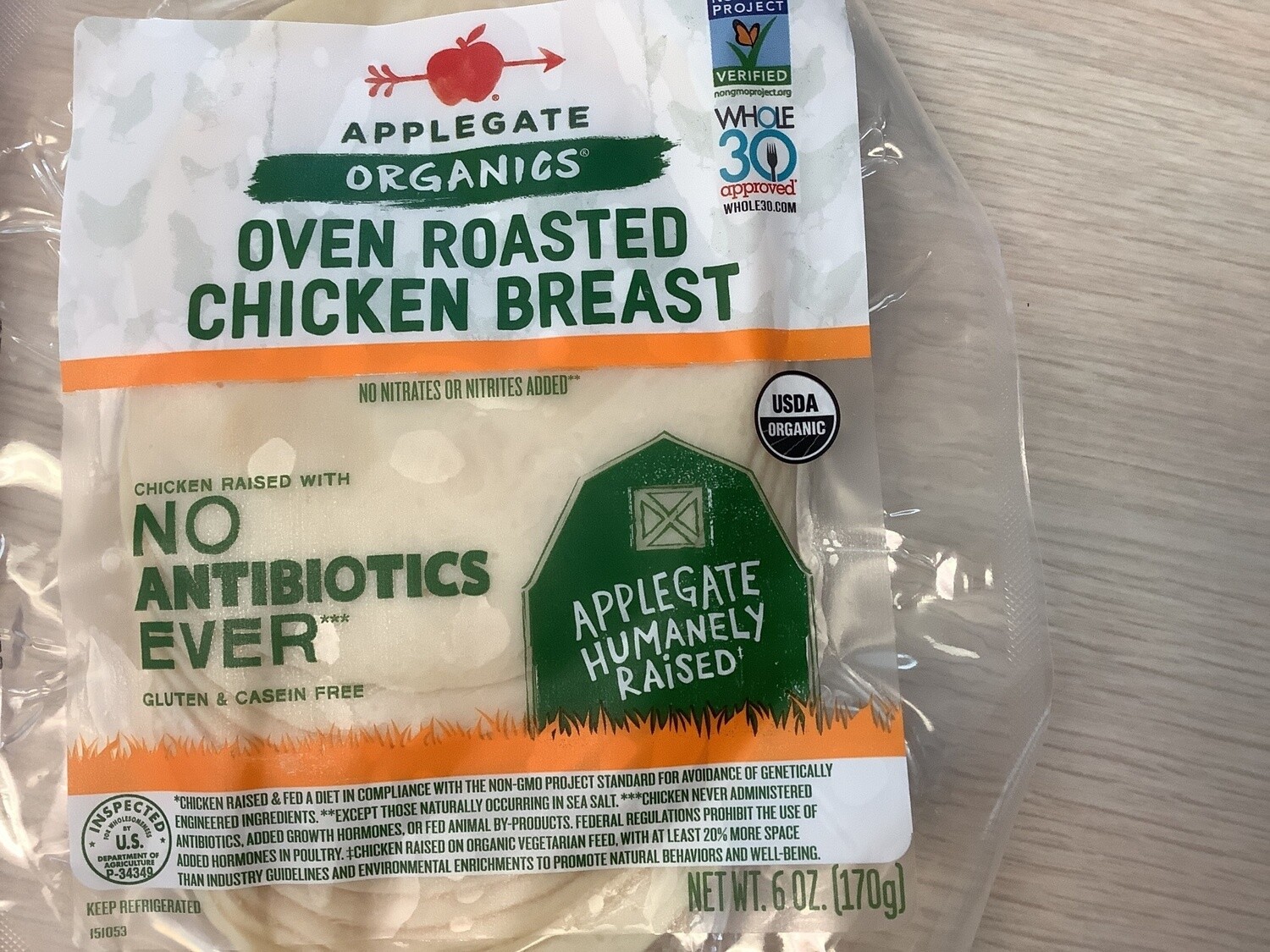 APPLEGATE DELI SLICED CHICKEN ROASTED ORGANIC 6 OZ