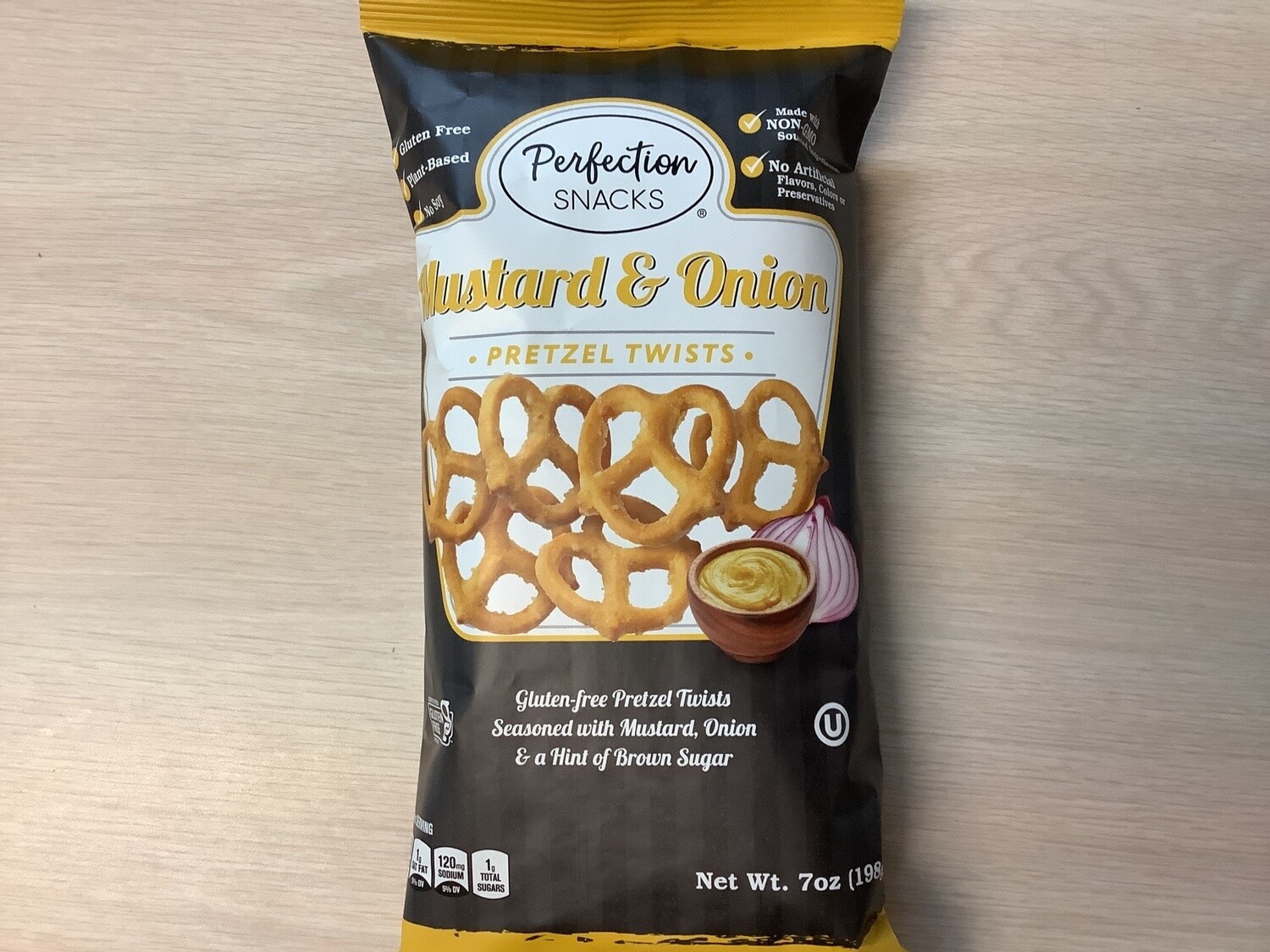 PERFECTION SNACKS PRETZEL TWISTS MUSTARD &amp; ONION  7 OZ
