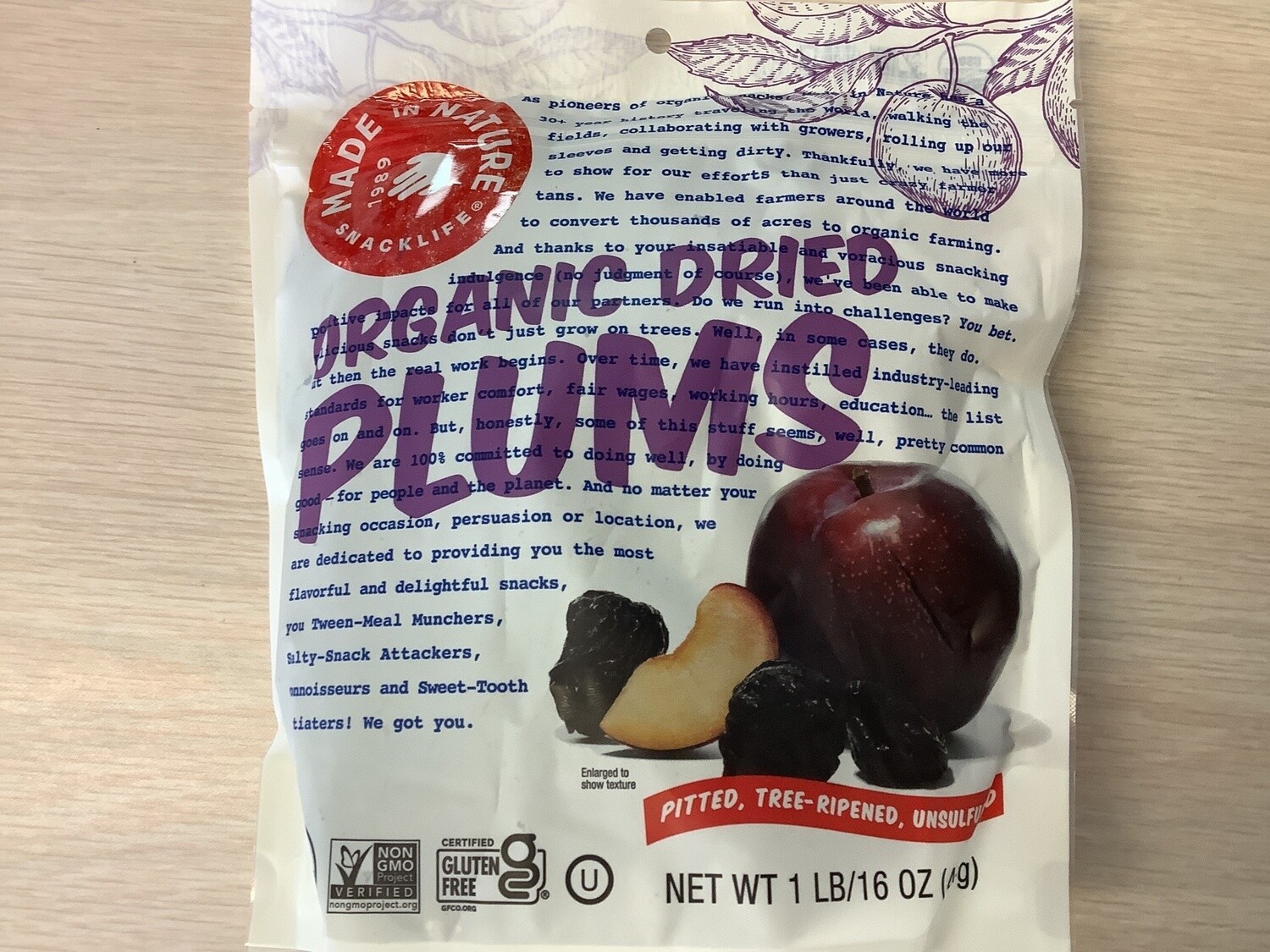MADE IN NATURE DRIED PLUMS (PRUNES) 16 OZ
