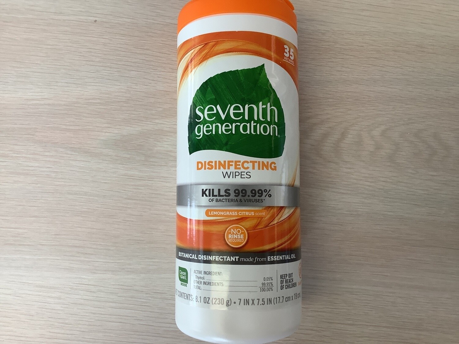 SEVENTH GENERATION Disinfectant Wipes Lemongrass Citrus 35ct