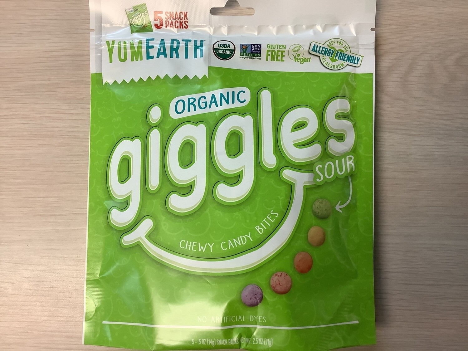 YUMEARTH SOUR GIGGLES 5 SNACK PACKS 2.5 OZ