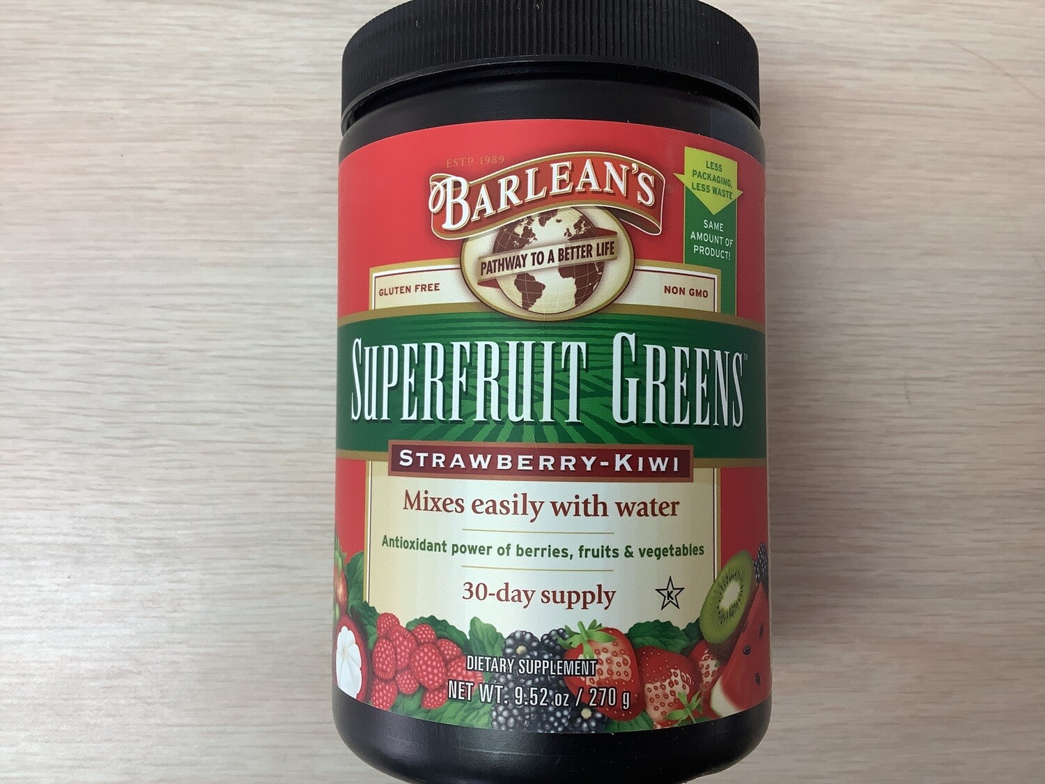 BARLEANS Superfruit Strawberry Kiwi Greens Powder 9.52oz