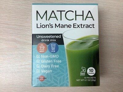 MUSHROOM WISDOM MATCHA Lions Mane Extract Unsweetened Drink Mix 10 Packets