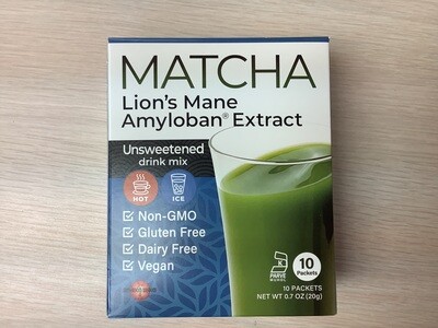 MUSHROOM WISDOM MATCHA Lions Mane Amyloban Extract Unsweetened Drink Mix 10 Packets