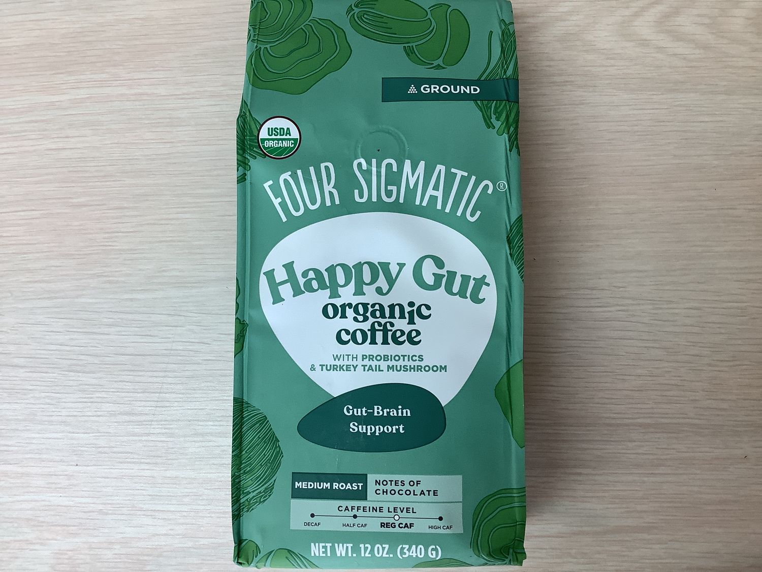 FOUR SIGMATIC ORGANIC Mushroom Coffee Ground HAPPY GUT With Probiotics 12 oz