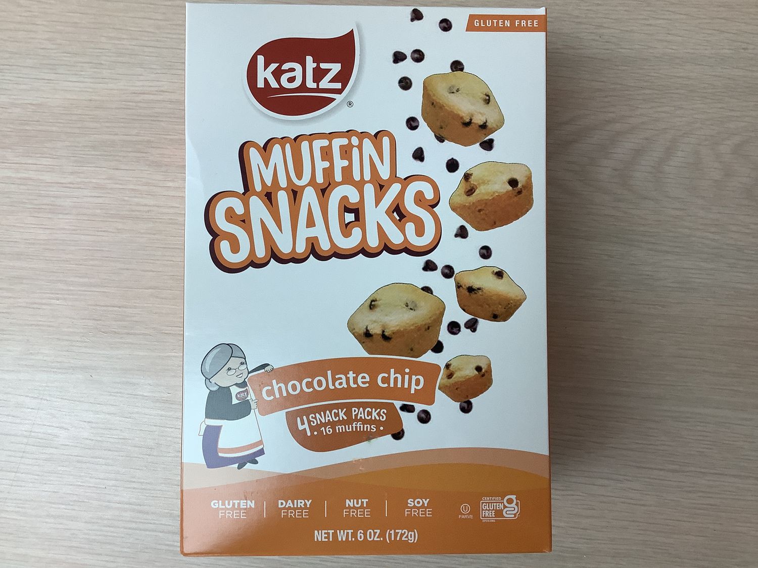 KATZ MUFFIN SNACKS CHOCOLATE CHIP GLUTEN FREE 6 OZ