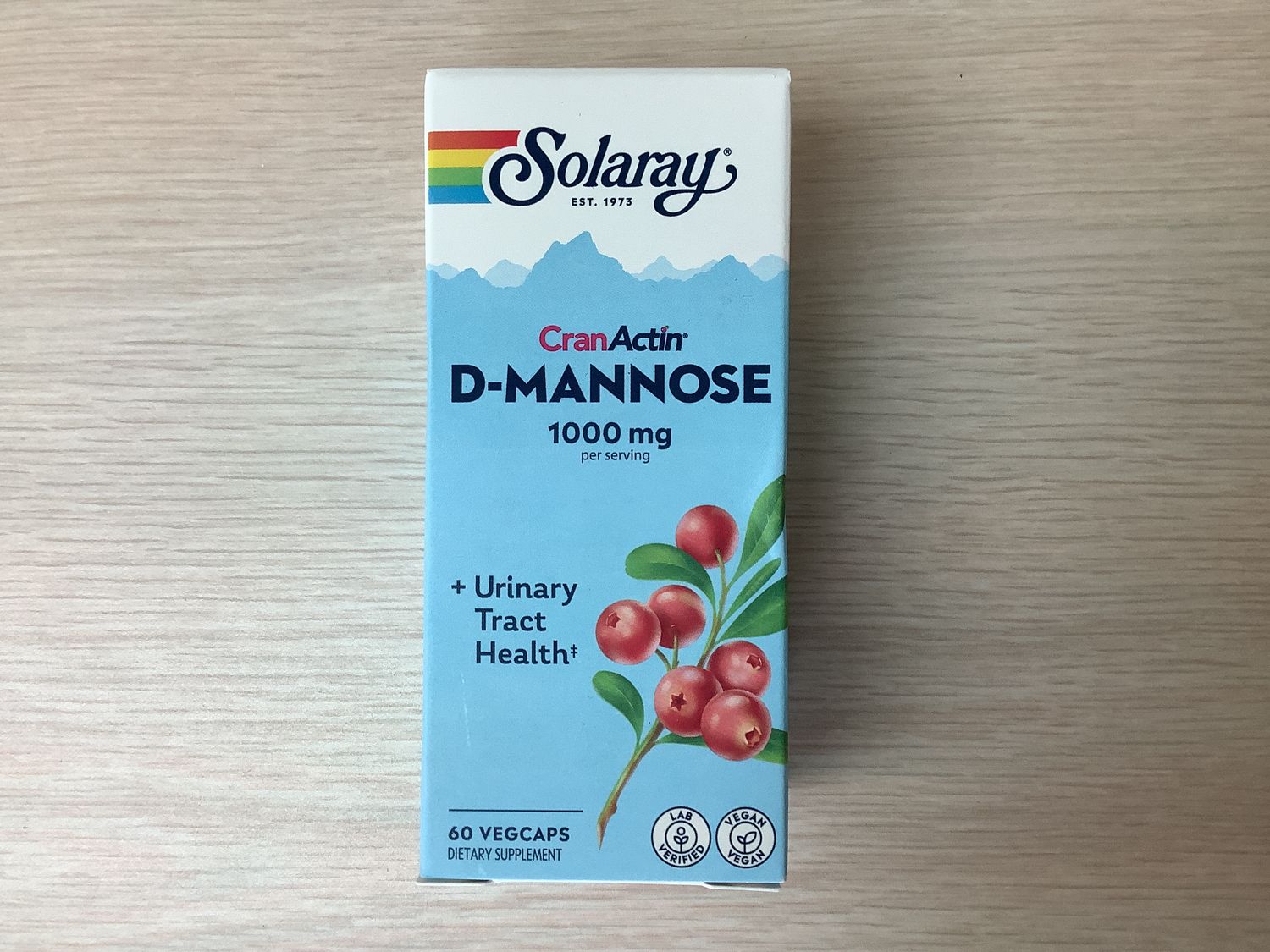 SOLARAY D-Mannose w/CranActin Cranberry Extract, Veg Cap (Btl-Plastic) 1000mg 60ct