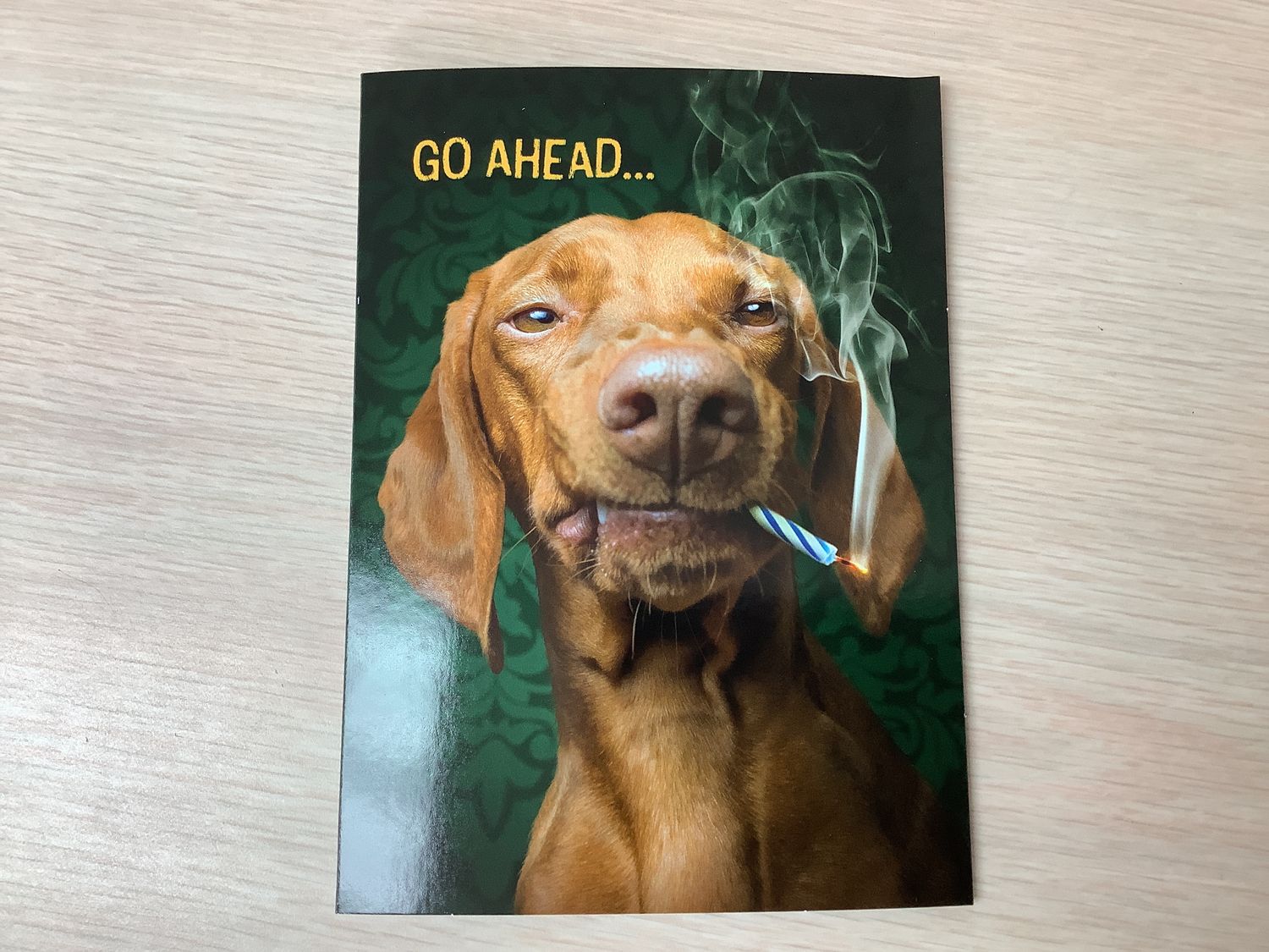 AVANTI DOG WITH SMOKING CANDLE BIRTHDAY CARD
