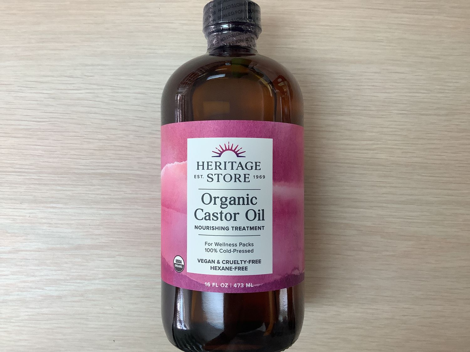 HERITAGE STORE Castor Oil Organic, Fragrance Free (Btl-Glass) 16oz
