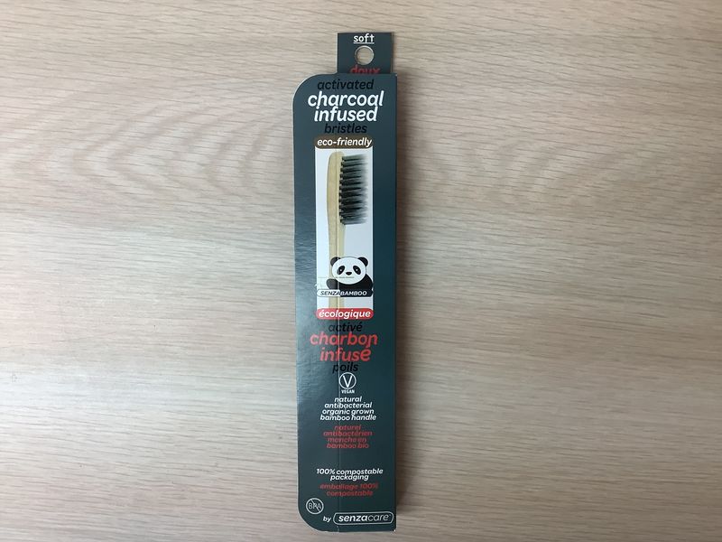 SENZACARE Active Charcoal Infused Thin Tip Soft Bristle Bamboo Toothbrush