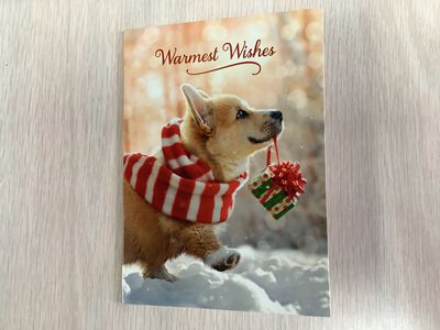 AVANTI WARMEST WISHES CORGI CHRISTMAS CARD