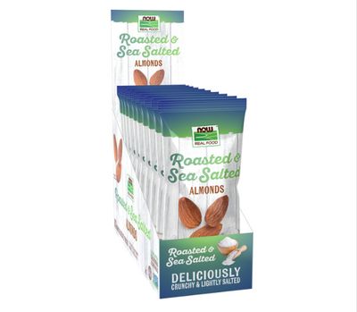 NOW ALMONDS ROASTED &amp; SEA SALTED BOX OF 10 Single-Serve Packs