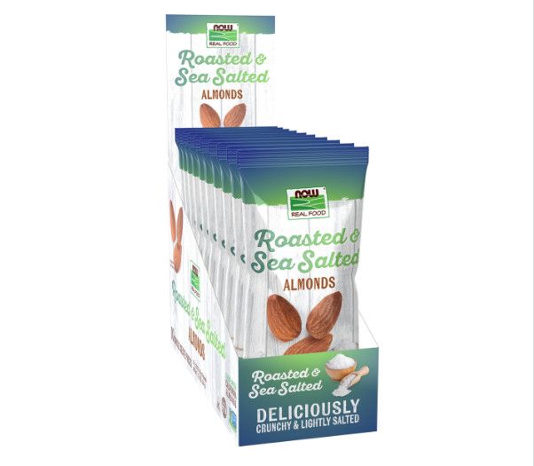 NOW ALMONDS ROASTED &amp; SEA SALTED BOX OF 10 Single-Serve Packs