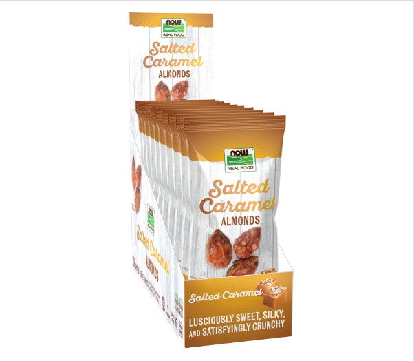 NOW ALMONDS SALTED CARAMEL BOX OF 10 Single-Serve Packs