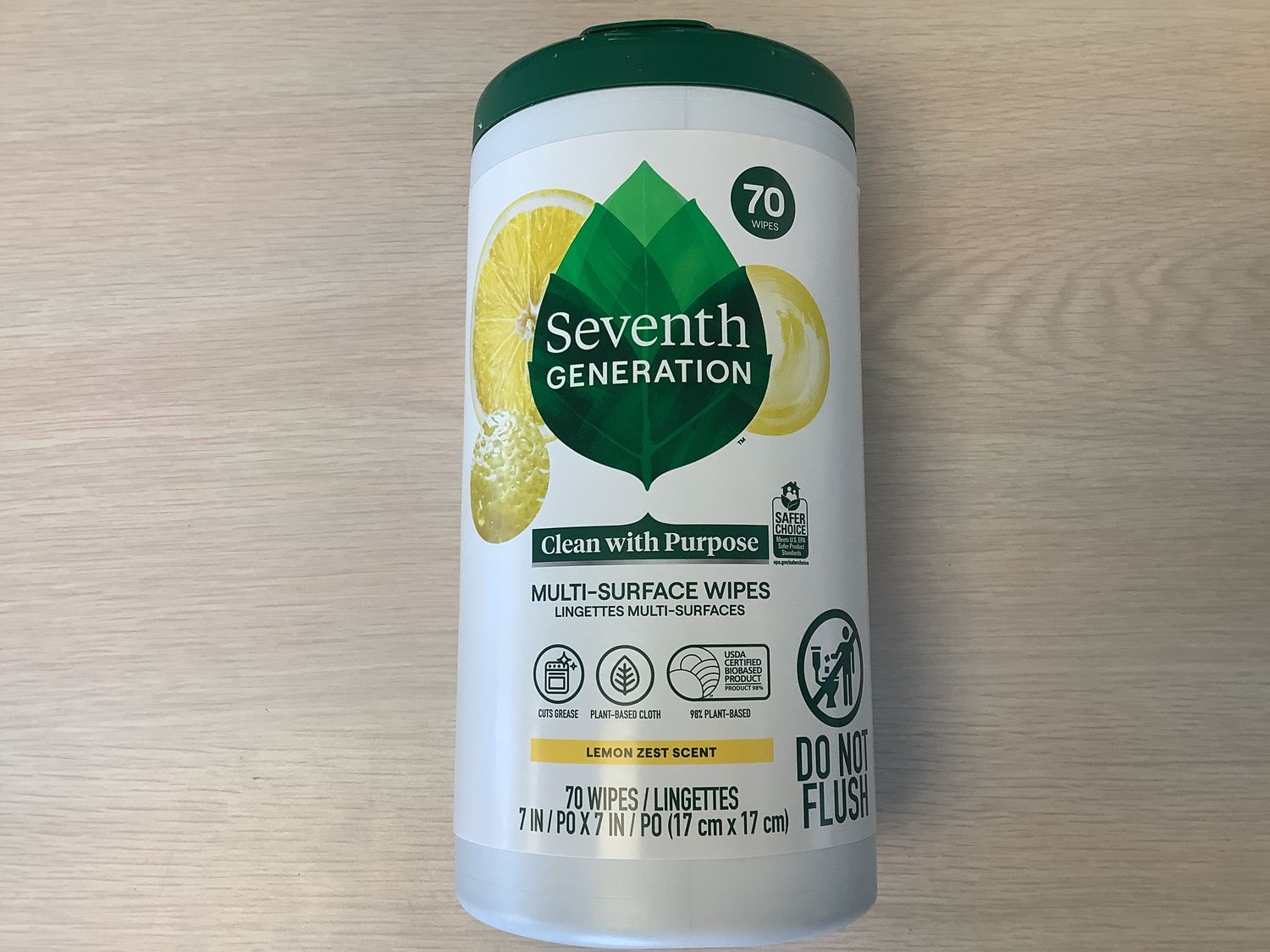 SEVENTH GENERATION Multi-Surface Wipes Lemon Zest 70 cnt