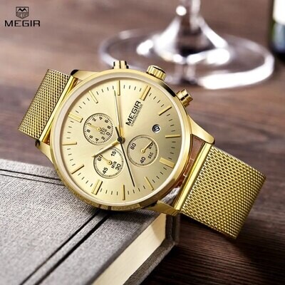 MEGIR Quartz Watch for Men Stainless Steel Wristwatch Luxury Business Clock Waterproof Luminous Date Chronograph with Box 2011