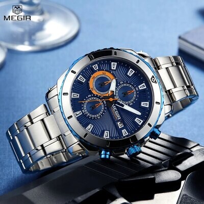 MEGIR Chronograph Quartz Men Watch Luxury Brand Stainless Steel Business Wrist Watches Male Clock Hour Time Relogio Masculino