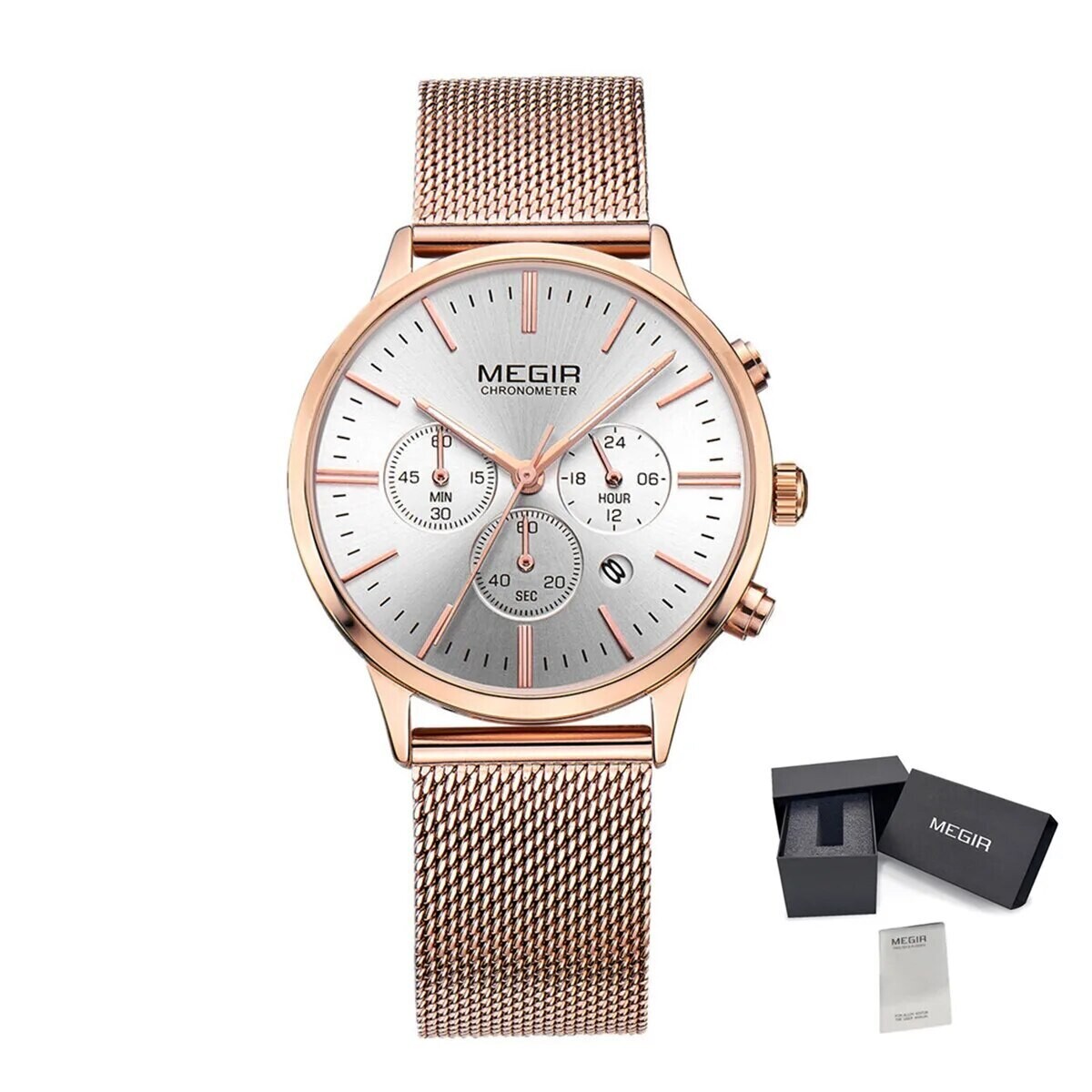 MEGIR Brand Luxury Women Watches Fashion Quartz Ladies Watch Sport Relogio Feminino Wristwatch Waterproof Dress Clock 2011, Color: Rose