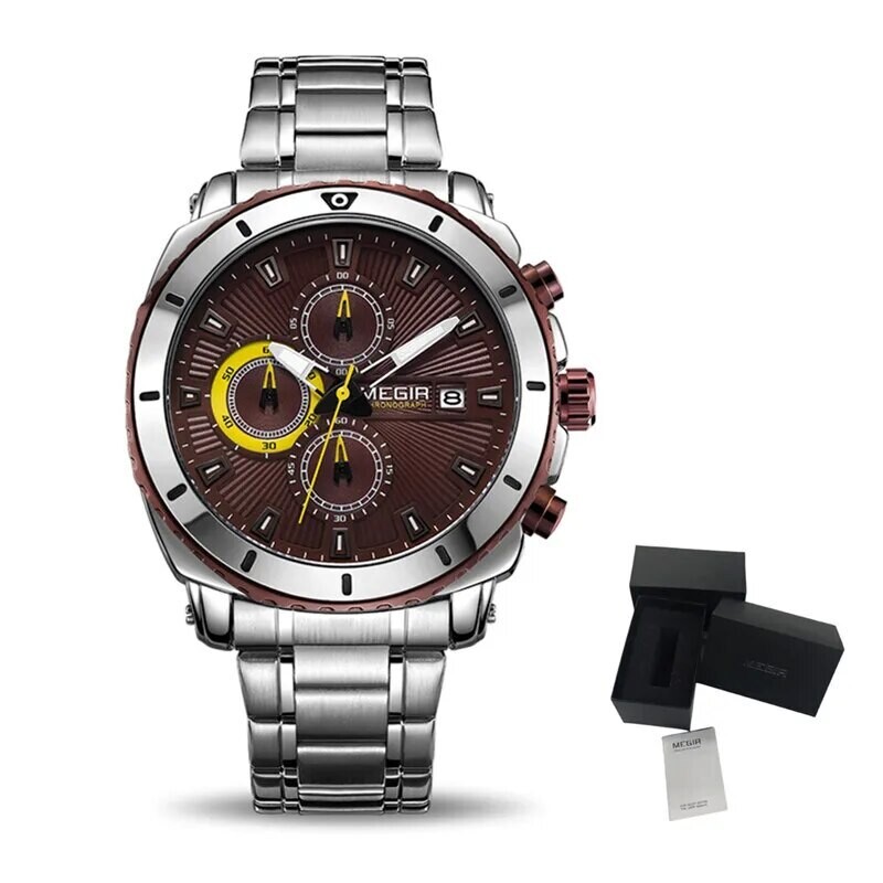 MEGIR Chronograph Quartz Men Watch Luxury Brand Stainless Steel Business Wrist Watches Male Clock Hour Time Relogio Masculino