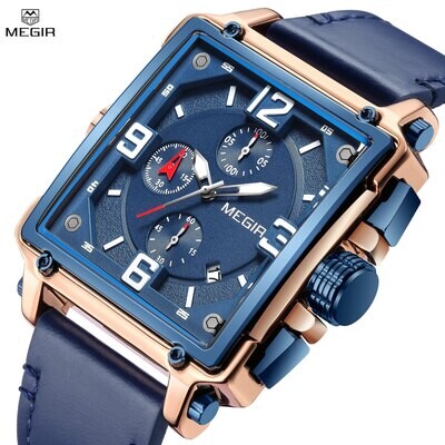 MEGIR Top Brand Watches for Men Waterproof Leather Quartz Wrist Watch Luminous Chronograph Date Calendar Men Clock Reloj Hombre