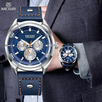 MEGIR Brand Quartz Men Watch Relogio Masculino Leather Strap Military Business Wrist Watches Men Clock Hour Time Man Chronograph