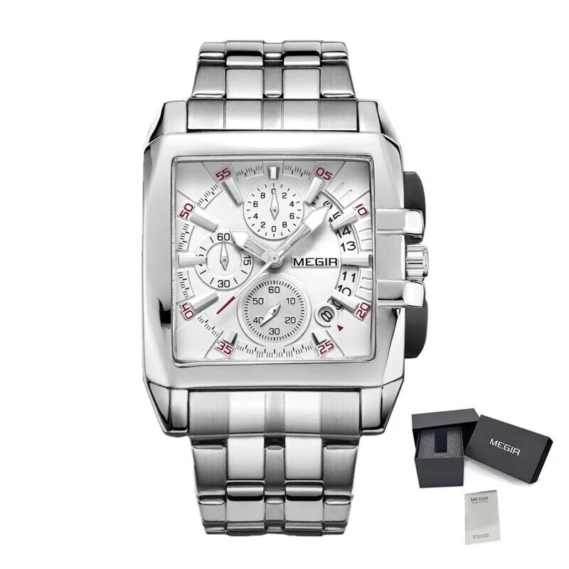 MEGIR Original Luxury Men Watch Stainless Steel Mens Quartz Wrist Watches Business Big Dial Wristwatches Relogio Masculino 2018