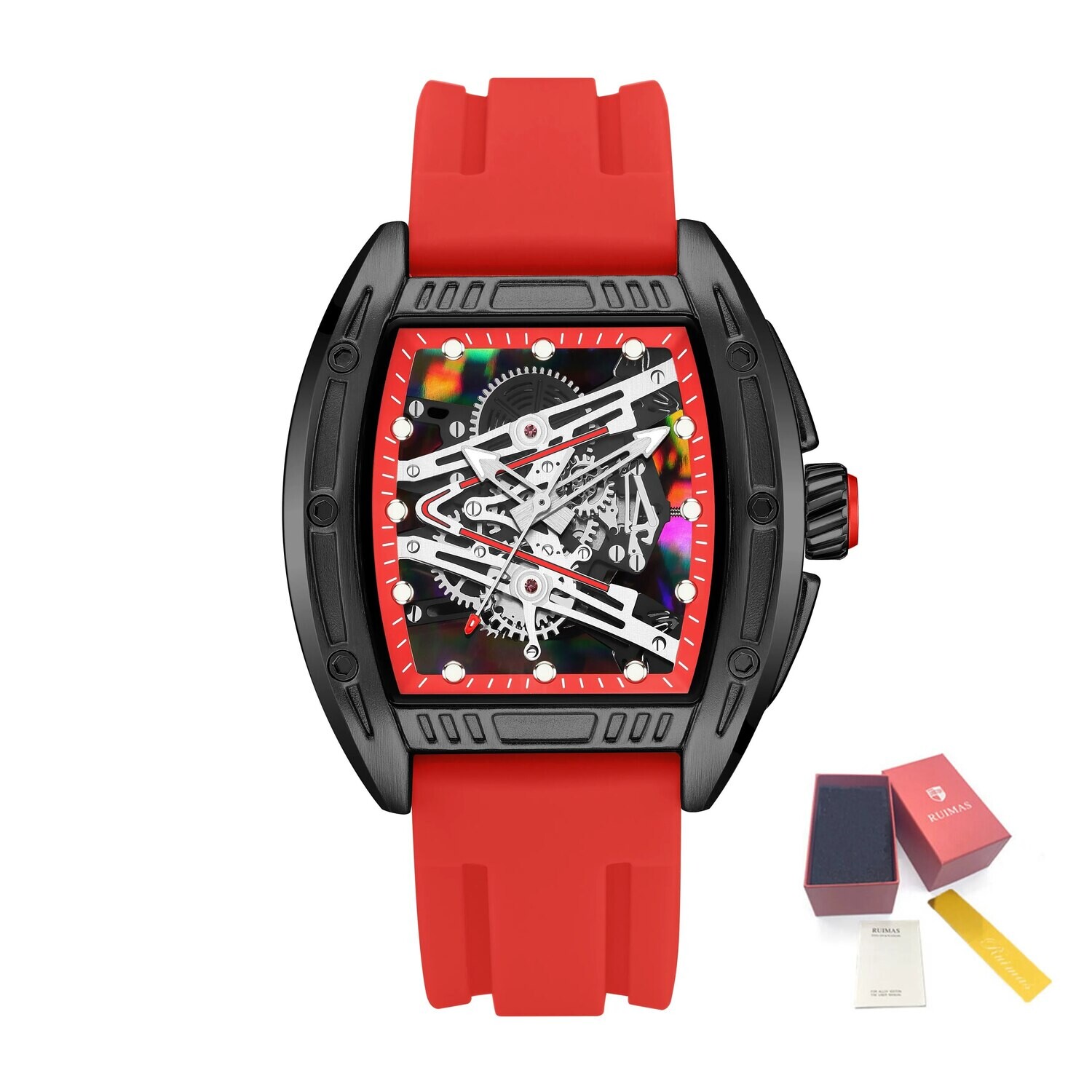 RUIMAS Fashion Military Quartz Watches Men Luxury Casual Sport Wrist Watches Waterproof Luminous Clock Large Dial Reloj Hombre, Color: Red