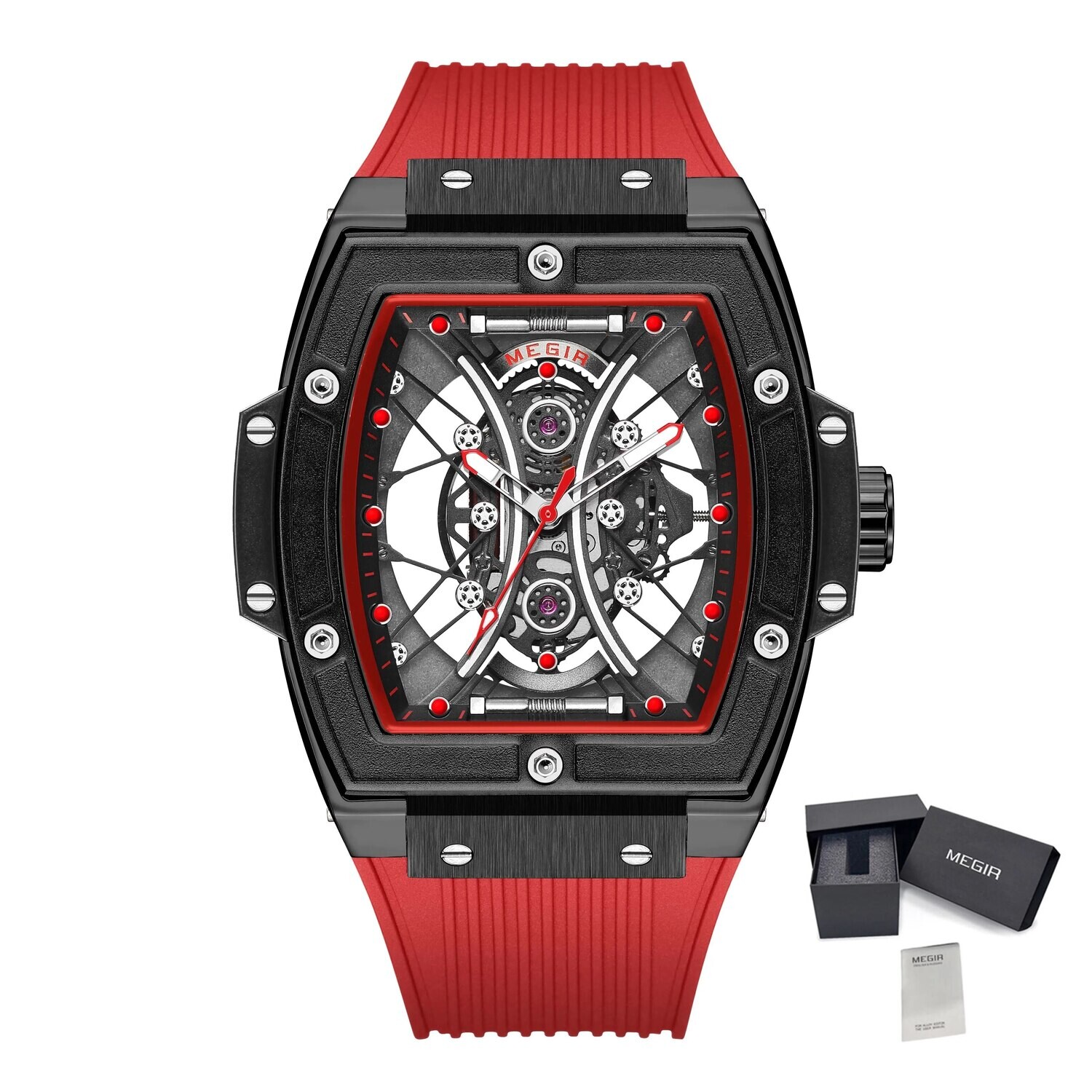 MEGIR Brand Luxury Quartz Watch for Men Fashion Military Sports Watches Waterproof Luminous Clock Wristwatch Reloj Hombre 8109, Color: Black Red