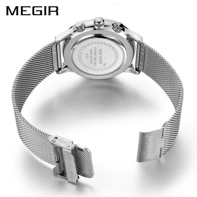 MEGIR Stainless Steel 22mm Watch Band with Bracelet Buckle Black Watch Straps for MEGIR men watch 2011