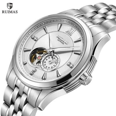RUIMAS Luxury Men Mechanical Watches Sapphire Glass Stainless Steel Bracelet Business Casual WristWatch Clock Montre Homme