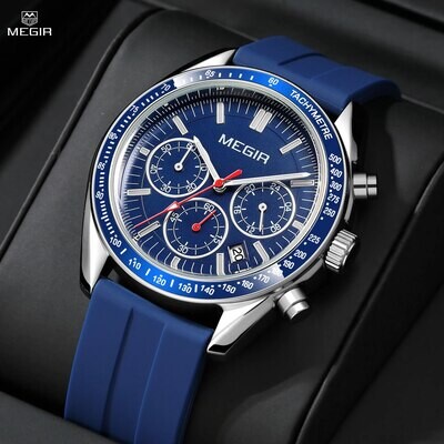 MEGIR Analog Quartz Wrist Watch Chronograph Luminous Business Sport Watches with Silicone Strap Calendar Man Clock reloj hombre