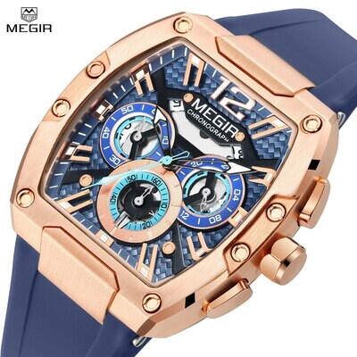 MEGIR Original Fashion Mens Watches Sport Military Chronograph Calendar Silicone Strap Quartz Wrist Watch Relogio Masculino