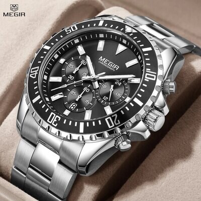 MEGIR Original Luxury Business Quartz Watch Men Brand Stainless Steel Chronograph Military WristWatch Clock Relogio Masculino