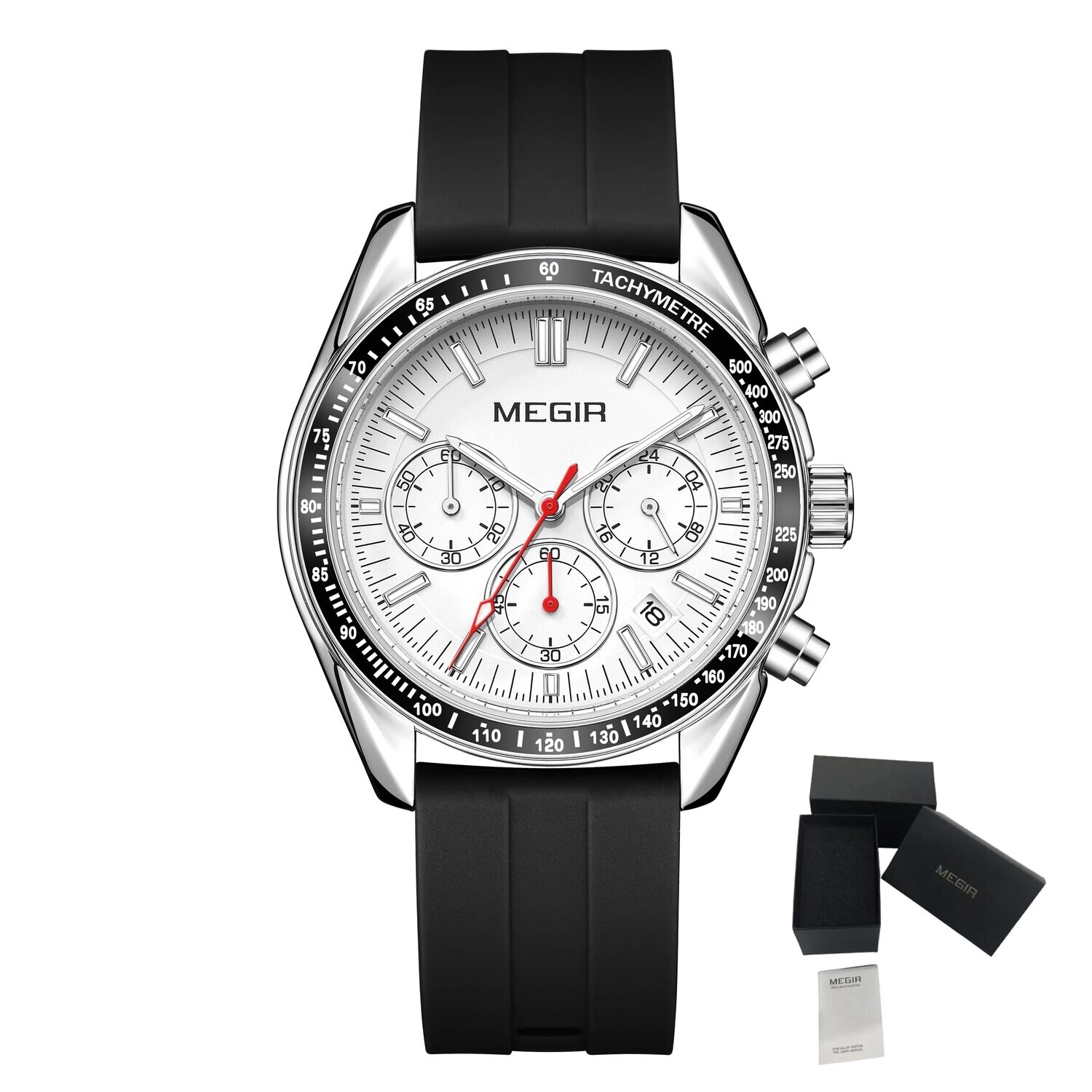 MEGIR Analog Quartz Wrist Watch Chronograph Luminous Business Sport Watches with Silicone Strap Calendar Man Clock reloj hombre