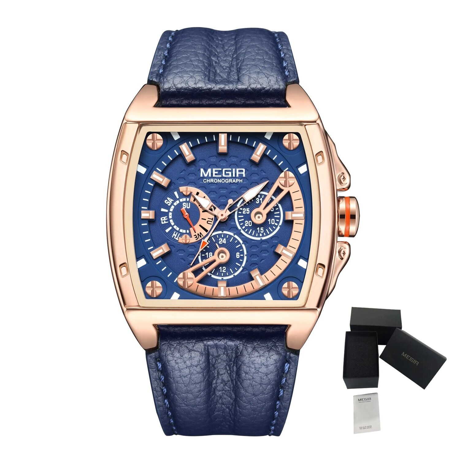 MEGIR Fashion Mens Watches Brand Luxury Waterproof Military WristWatch Leather Sport Quartz Date Weeds Clock Reloj Hombre, Color: Rose blue, Ships From: CHINA