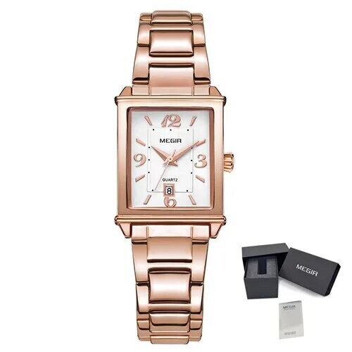 MEGIR White Women&#39;s Watches Top Brand Luxury Waterproof Woman Watch Bracelet Fashion Stainless Steel Band Wrist Watch for Women, Color: Rose
