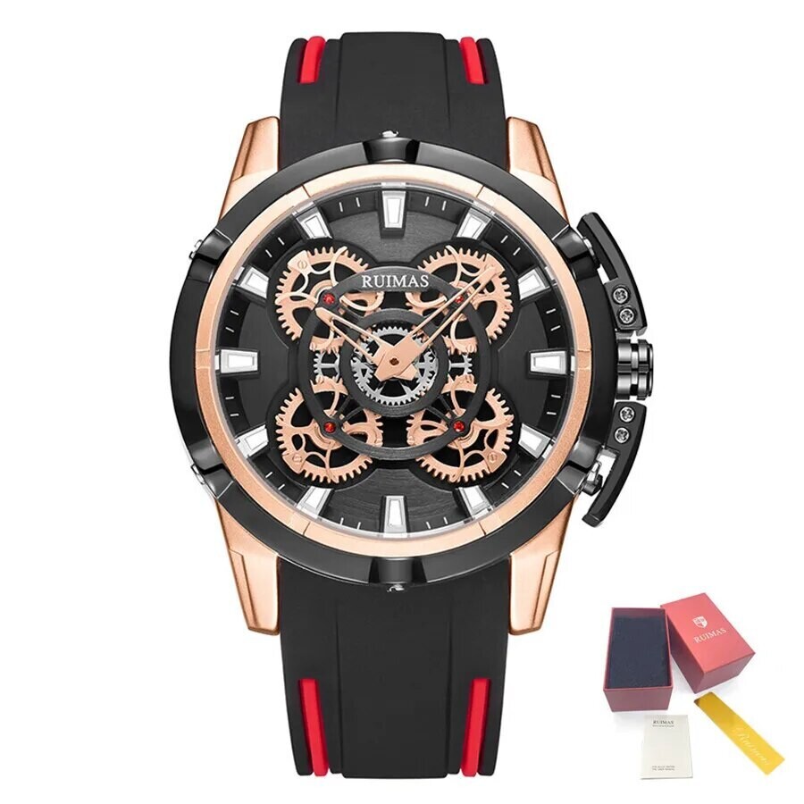 RUIMAS Top Brand Mens Watches Luxury Silicone Large Dial Sports Quartz Wristwatch Waterproof Date Clock Casual Relogio Masculino, Color: Rose Black