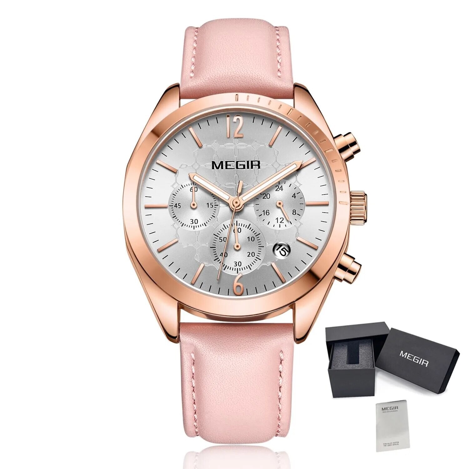 MEGIR Fashion Women Watches Luxury Ladies Casual Wristwatches Leather Female Quartz Bussiness Watch Dress Clock Relogio Feminino, Color: Rose Pink