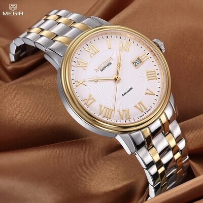 MEGIR Automatic Mechanical Watch Men Stainless Steel Watches Top Brand Luxury Business Wristwatch Male Clock Relogio Masculino
