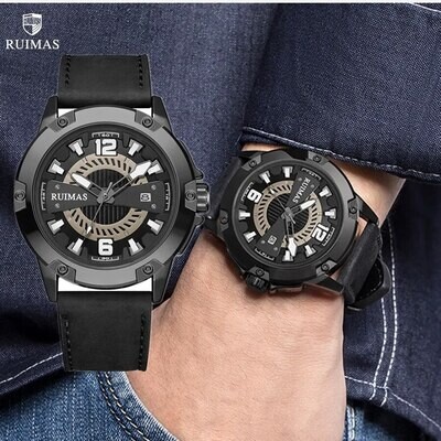 RUIMAS Luxury Men Watches Leather Strap Sport Casual Wristwatches Waterproof Luminous Date Clock Big Dial Montre Homme
