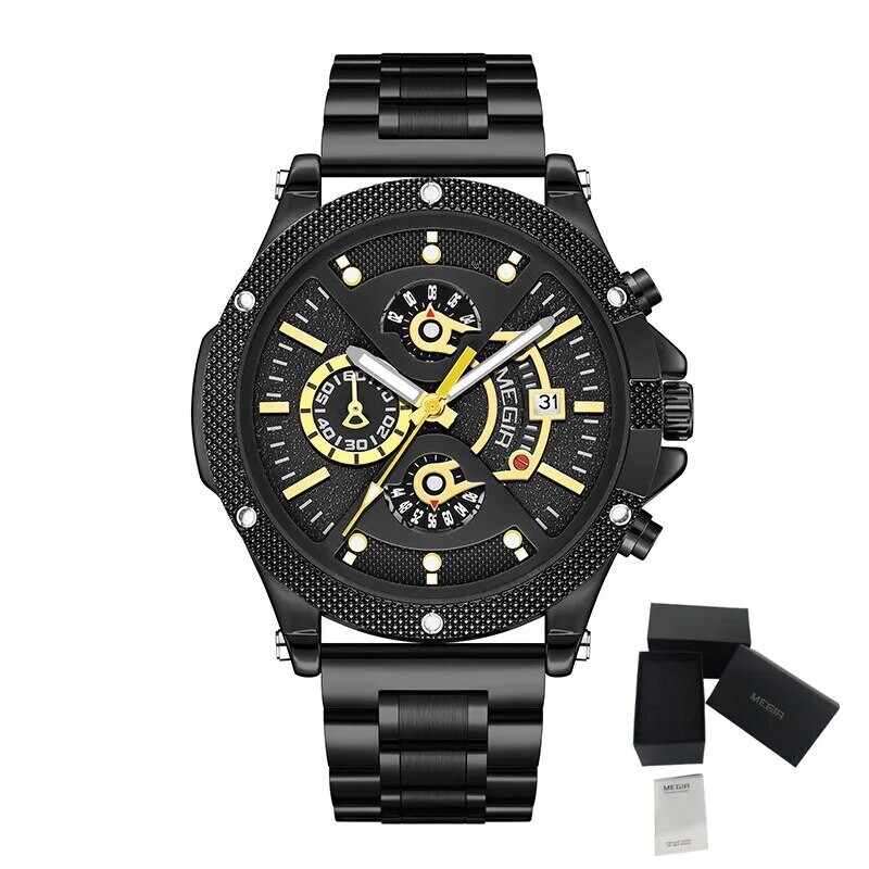 MEGIR Men&#39;s Business Watch Top Brand Luxury Quartz Wristwatch Fashion Waterproof Man Military Clock Calendar Reloj Hombre 2216, Color: style 3