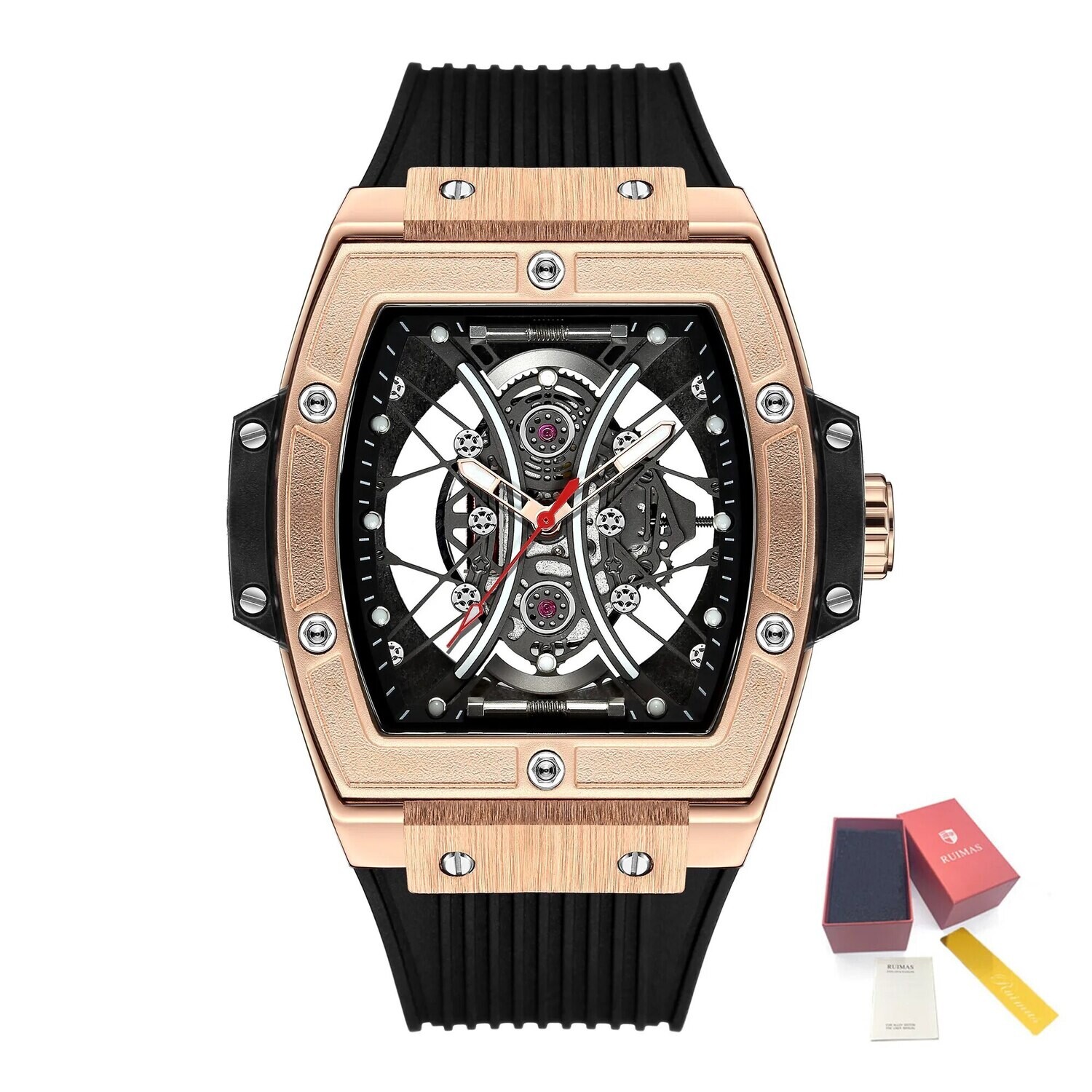 RUIMAS Reloj Hombre Fashion Brand Men Silicone Strap Watches Quartz Casual Wrist Watches Clock Waterproof Sport Montre Homme, Color: Rose