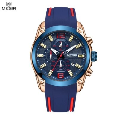 MEGIR Silicone Watch Brand Luxury Big Dial Sport Quartz Watches Men Waterproof Chronograph Clock relogio masculino Wristwatch